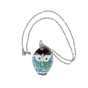 HANDCRAFTED LAMPWORK Owl Charm PENDANT STATEMENT Necklace